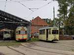 Die ehemalige DÜWAG aus Düsseldorf mit der Nr. 1503 aus dem Jahr 1954 und die Nr. 389 vom Baujahr 1951 im Hannoverschem Straßenbahn-Museum.